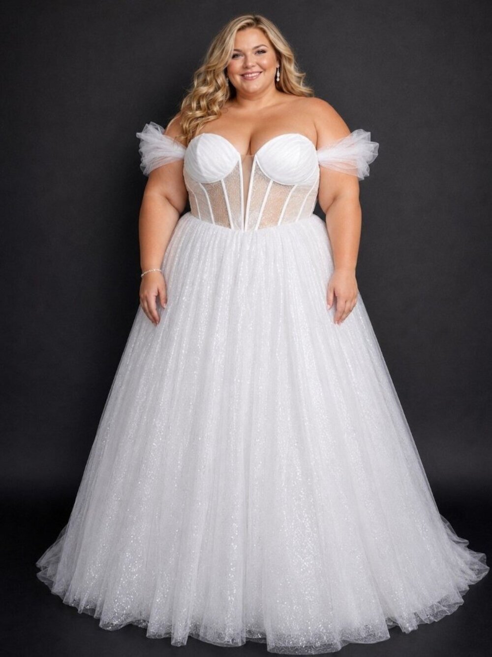 Missacc Wedding Dress NWT Approx. Size 18W Ivory Glitter Tulle A-Line